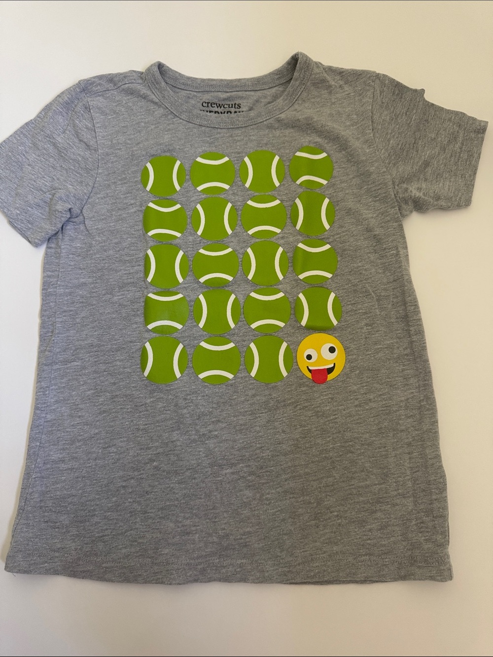 crewcuts Gray Tee with Green Tennis Ball Grid and Yellow Emoji size 6-7 EUC